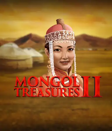 Uma imagem detalhada mostrando o slot online temático mongol Mongol Treasures 2 da Endorphina, com guerreiros mongóis, estepes e tesouros.